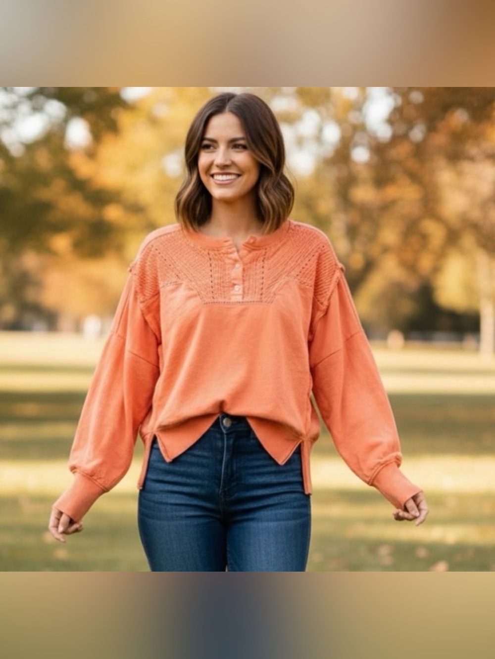 Pilcro Pintuck Orange/ Peach Sweatshirt Size  Small